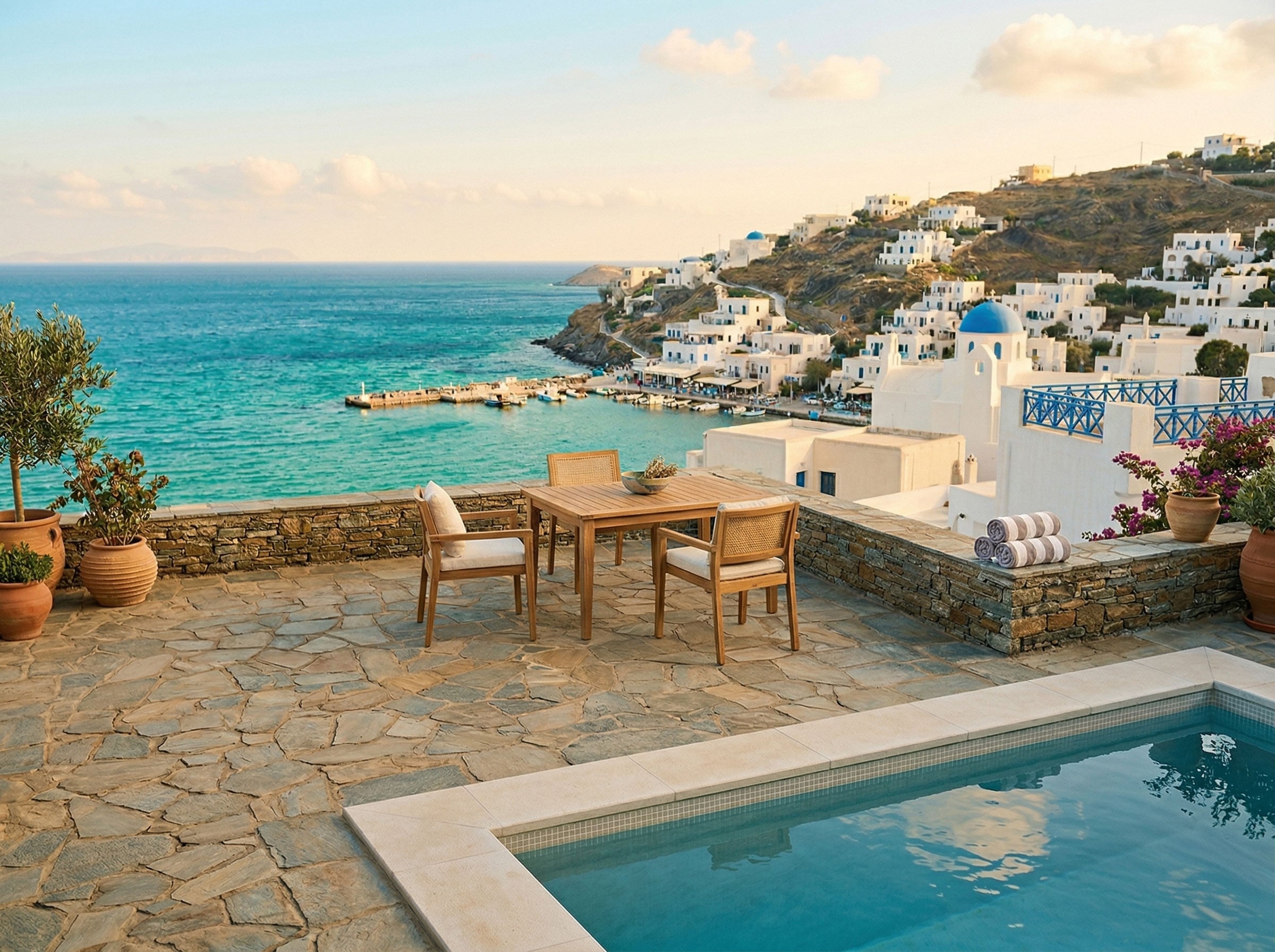 Beautiful Greek villa interior representing Filoxenos hospitality